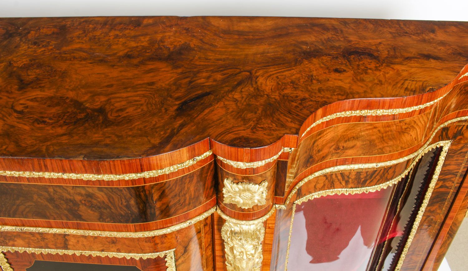 Victorian Burr Walnut &  Marquetry Serpentine Credenza C.1860 19th C photo for sale