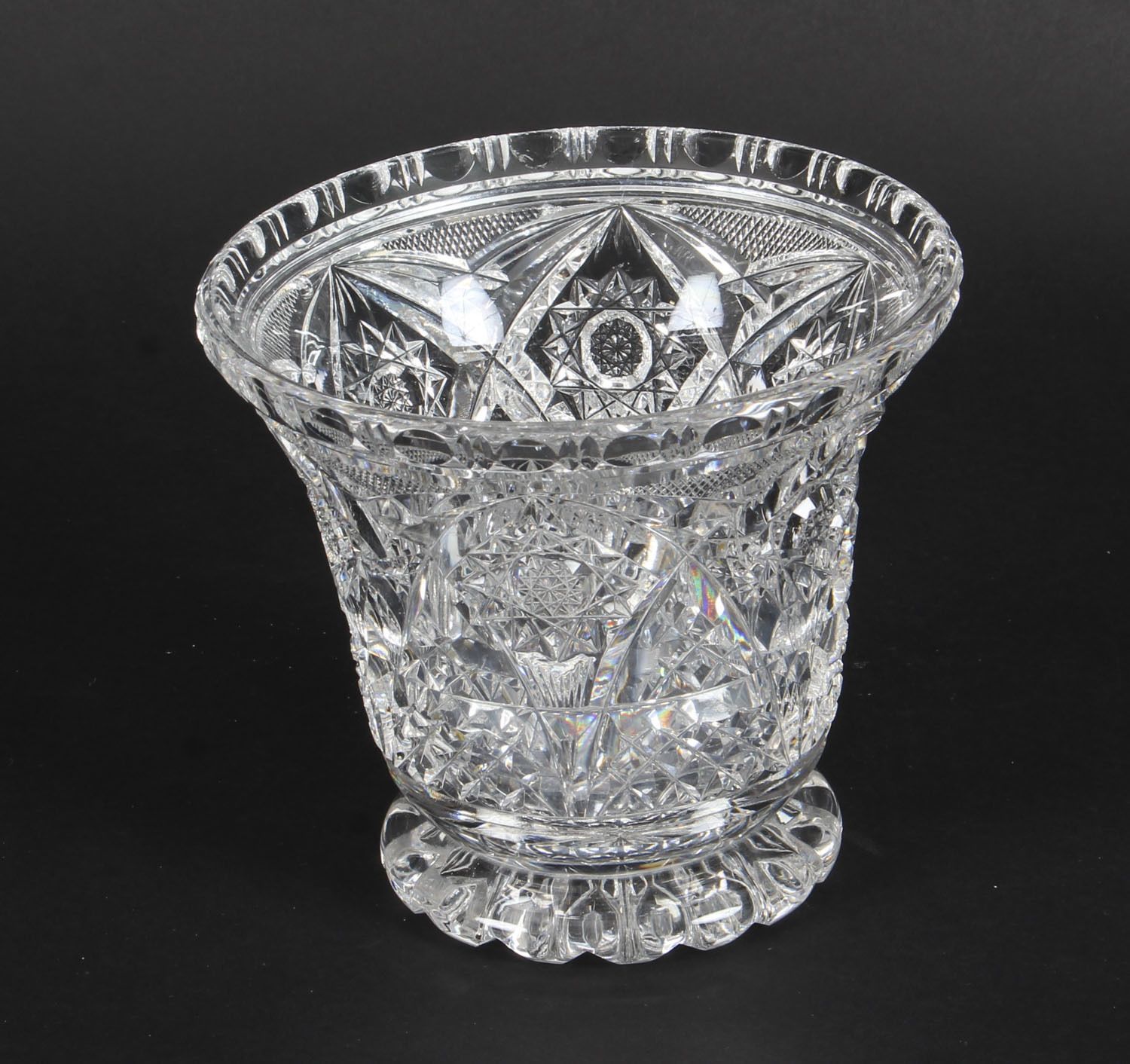 Vintage Cut Glass Crystal Glass Vase  Mid 20th Century photo vinterior