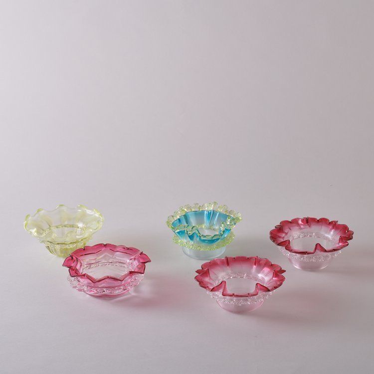 Pair Of Cranberry Glass Sweetmeats With Fine Ribbed Glass Bases photo Home Decor
