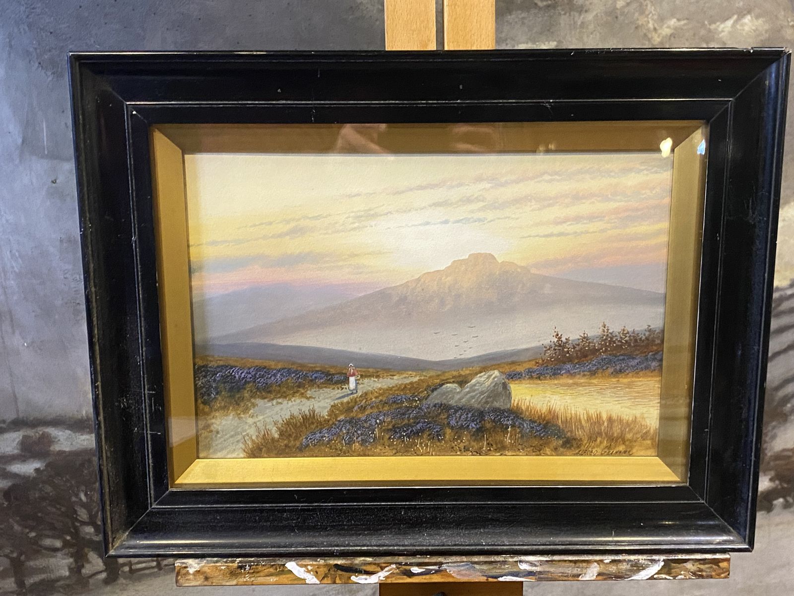 Alfred Graham   Lady Walking Through Countryside   Watercolour Painting
