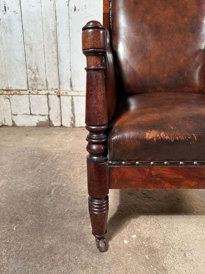 An Exceptional Antique Regency Georgian Leather & Cuban Mahogany Library Armchair Circa 1830 photo vinterior