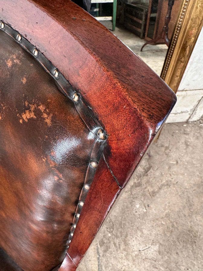 1950.0 An Exceptional Antique Regency Georgian Leather & Cuban Mahogany Library Armchair Circa 1830 photo