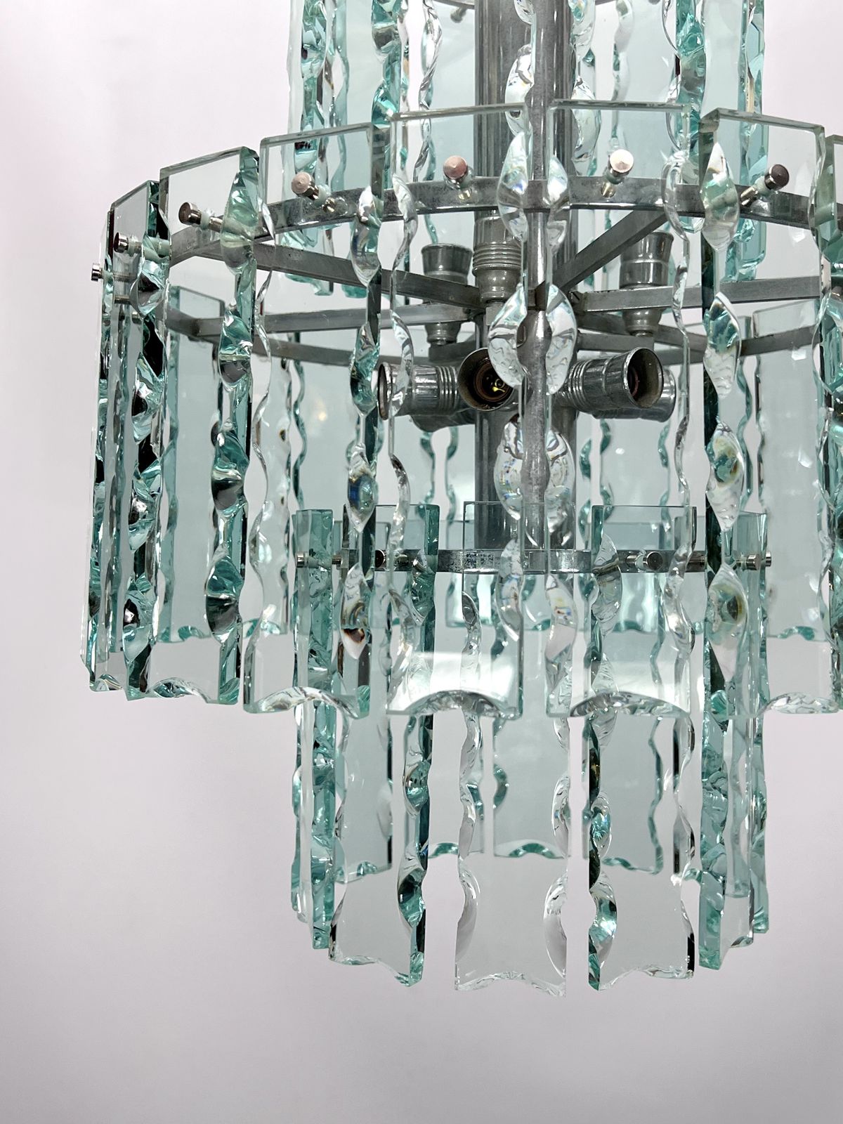 1629.55 Fontana Arte Style, Italian Cut Glass Chandelier By Zero Quattro. 1970s photo