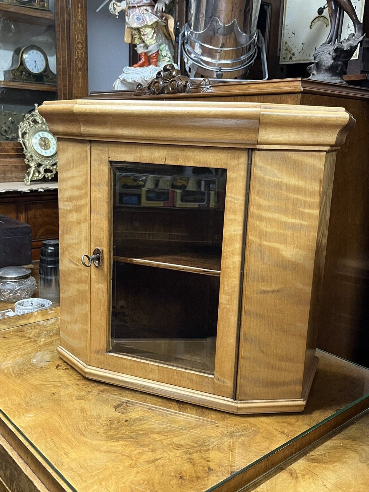 Superb Pair Of Satinwood Collectors Table  Wall Display Cabinets. photo for sale