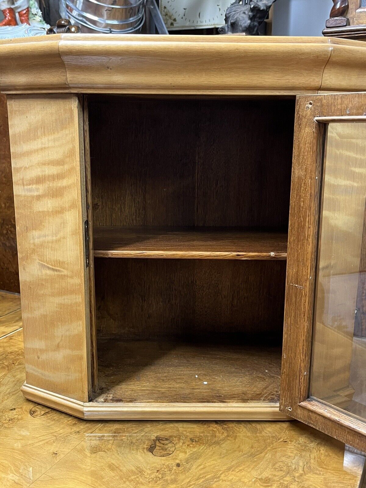 Superb Pair Of Satinwood Collectors Table  Wall Display Cabinets. photo 575.0