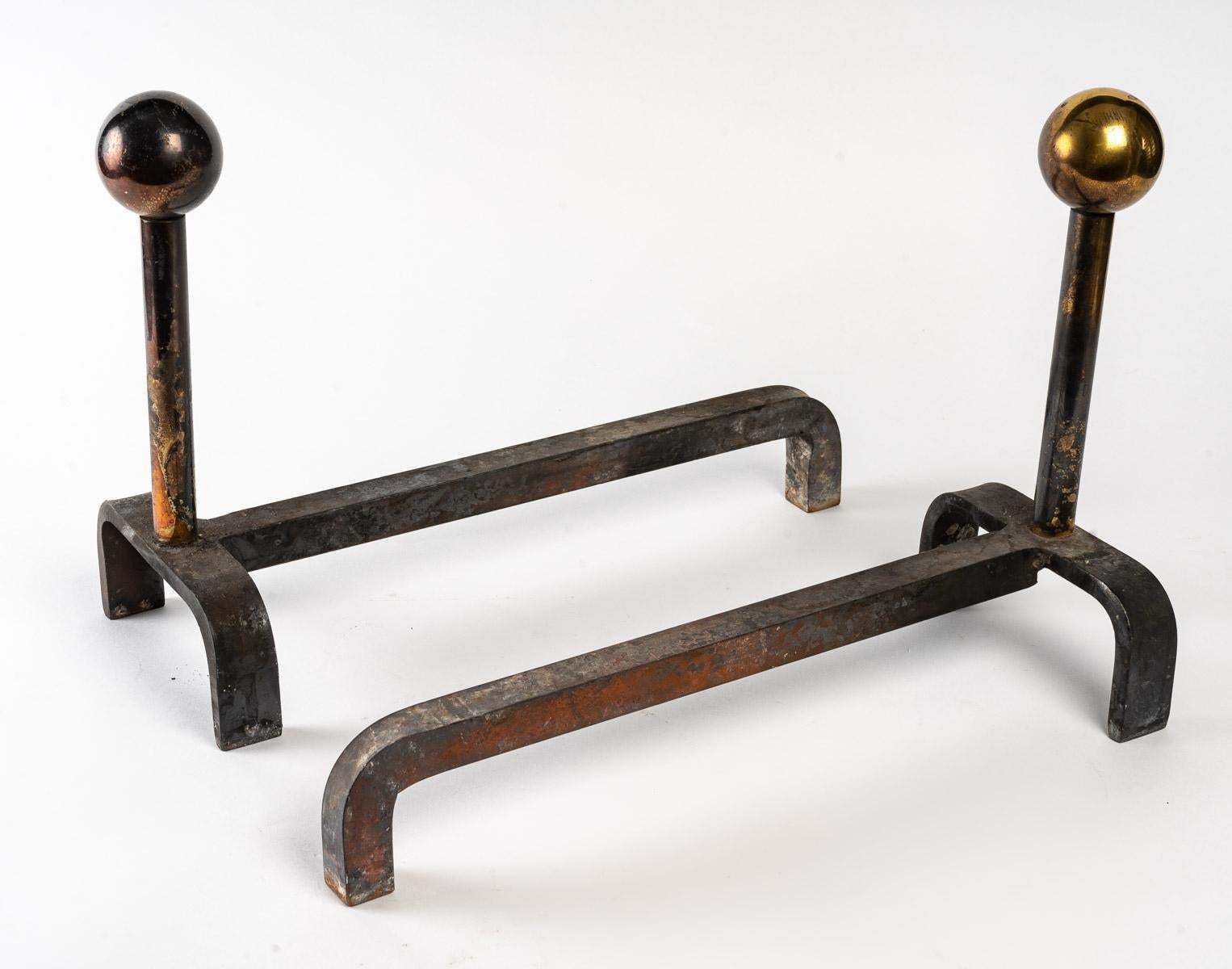 Pair Of Cast Iron And Brass Chenets, 1960 photo vinterior