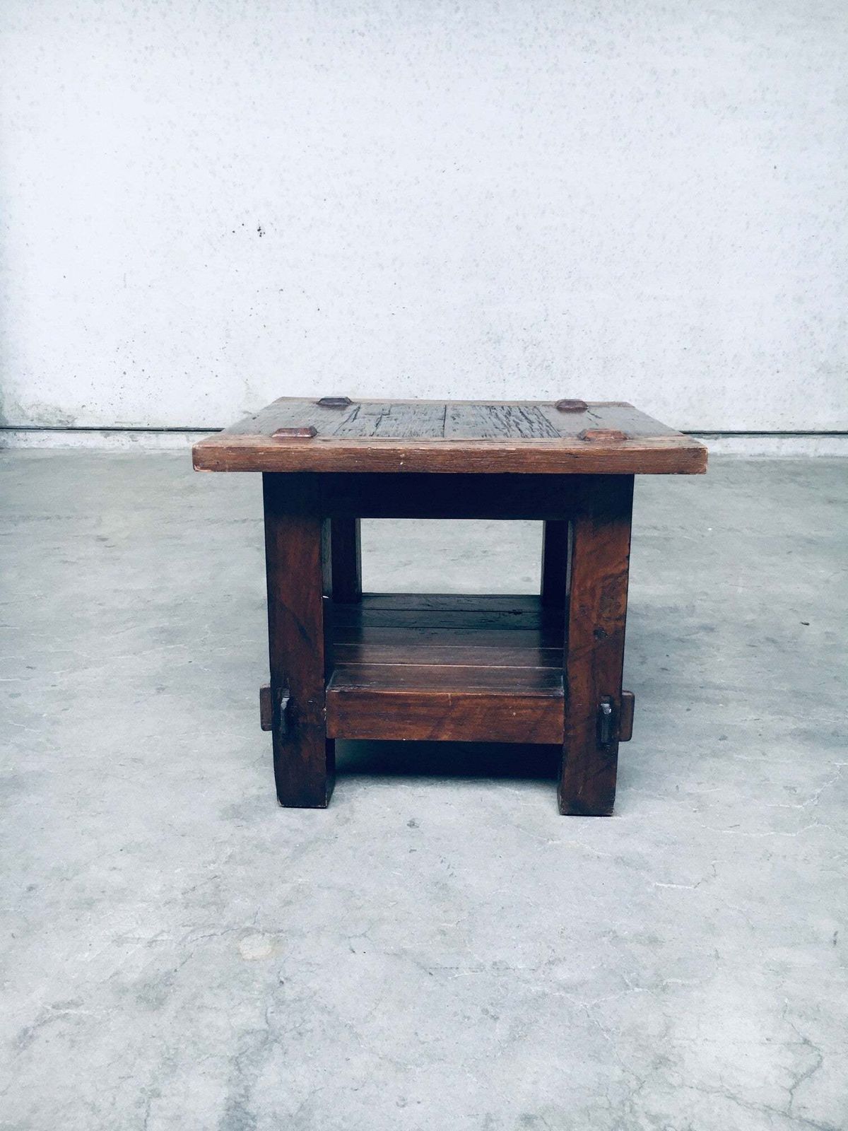 photo furniture Wabi Sabi Stijl Massief Eiken Bijzettafel, Frankrijk, Ca. Jaren 1930