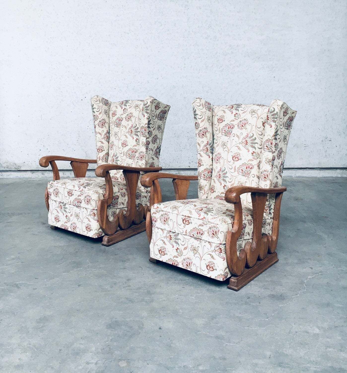 Early 1900's Design High Wing Back Armchair Fauteuil Set