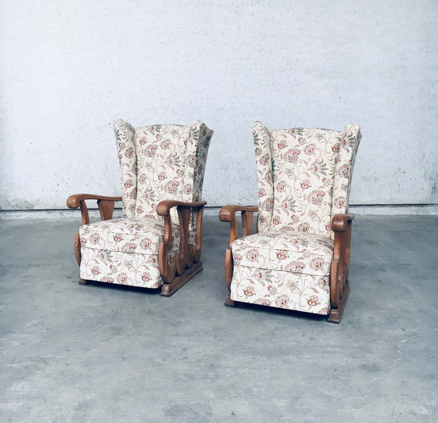 Early 1900's Design High Wing Back Armchair Fauteuil Set photo furniture