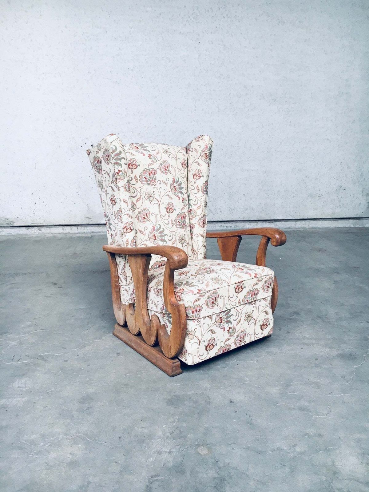photo vinterior Early 1900's Design High Wing Back Armchair Fauteuil Set
