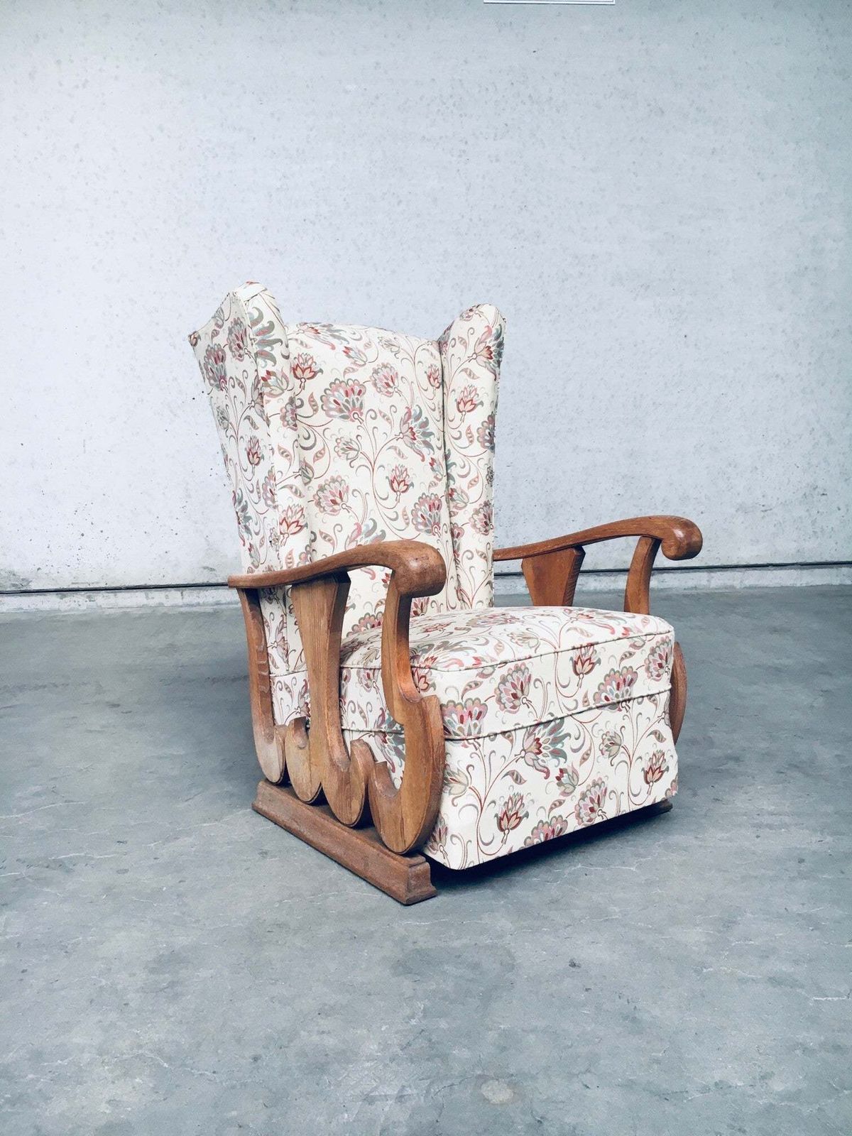 photo vintage Early 1900's Design High Wing Back Armchair Fauteuil Set