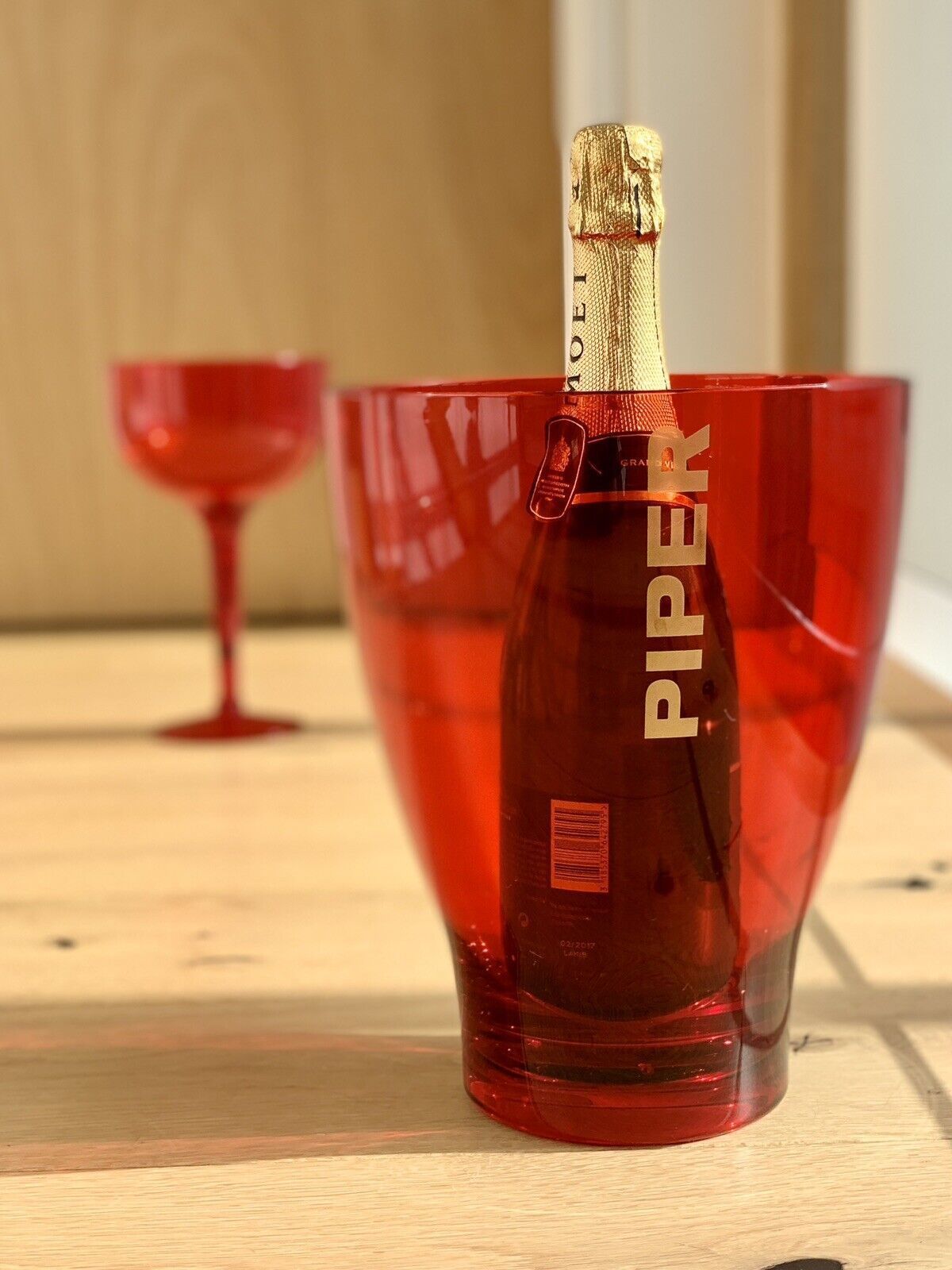 Red Acrylic French Piper Heidsieck Champagne Ice Bucket & Giant Glass photo furniture