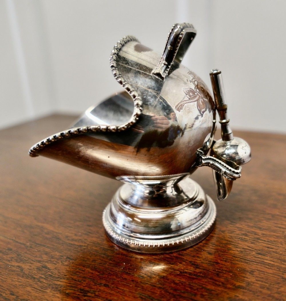 Silver Plated Novelty Sugar Scuttle With Original Scoop photo vinterior