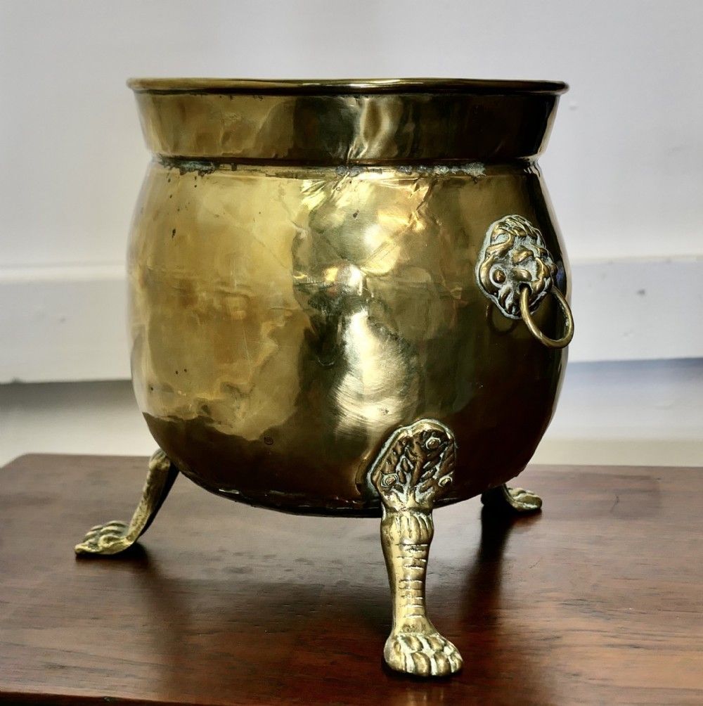 Large Victorian Brass Jardinière With Lions Mask & Hairy Paw Feet photo furniture