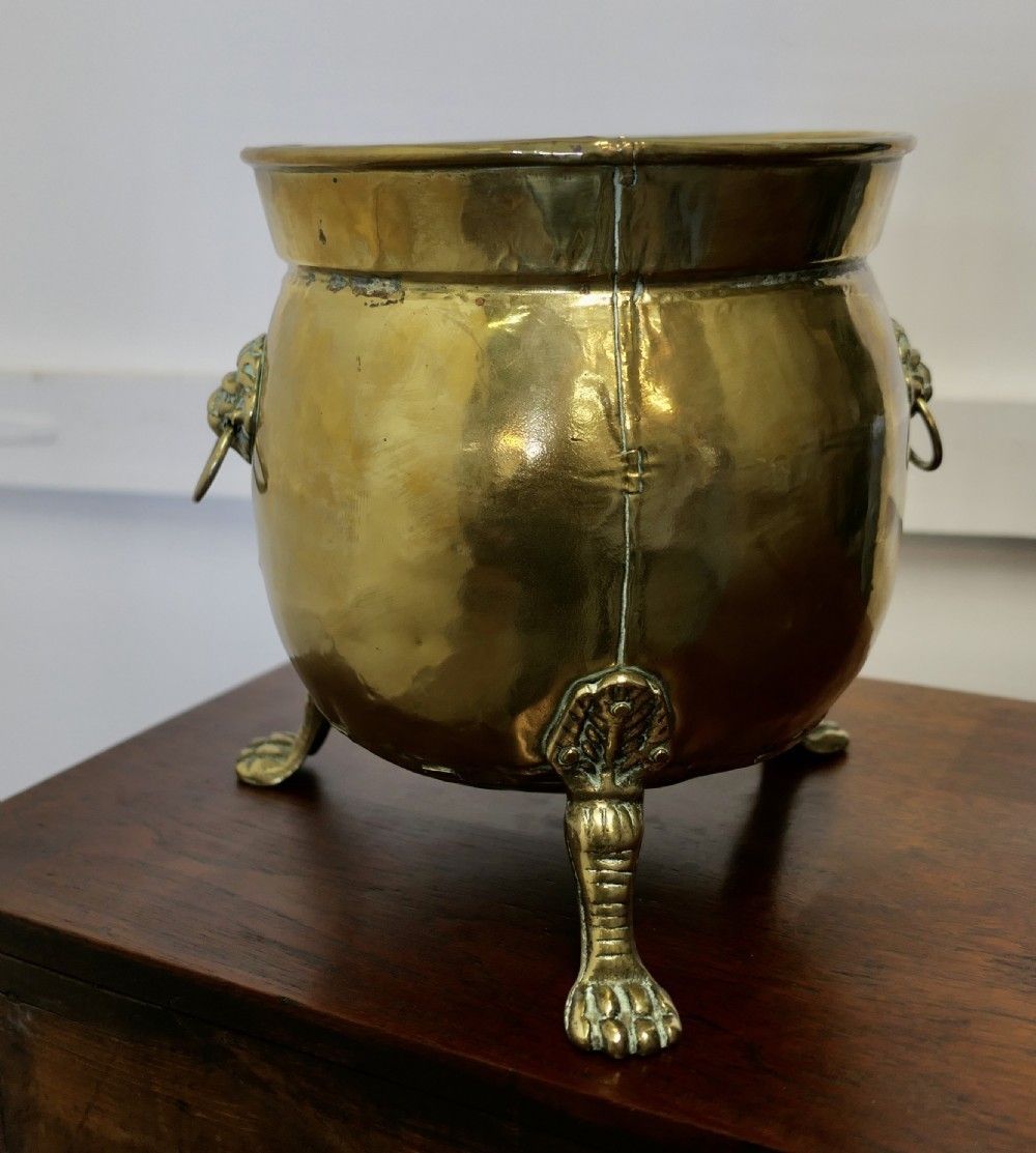 Large Victorian Brass Jardinière With Lions Mask & Hairy Paw Feet photo Home Decor