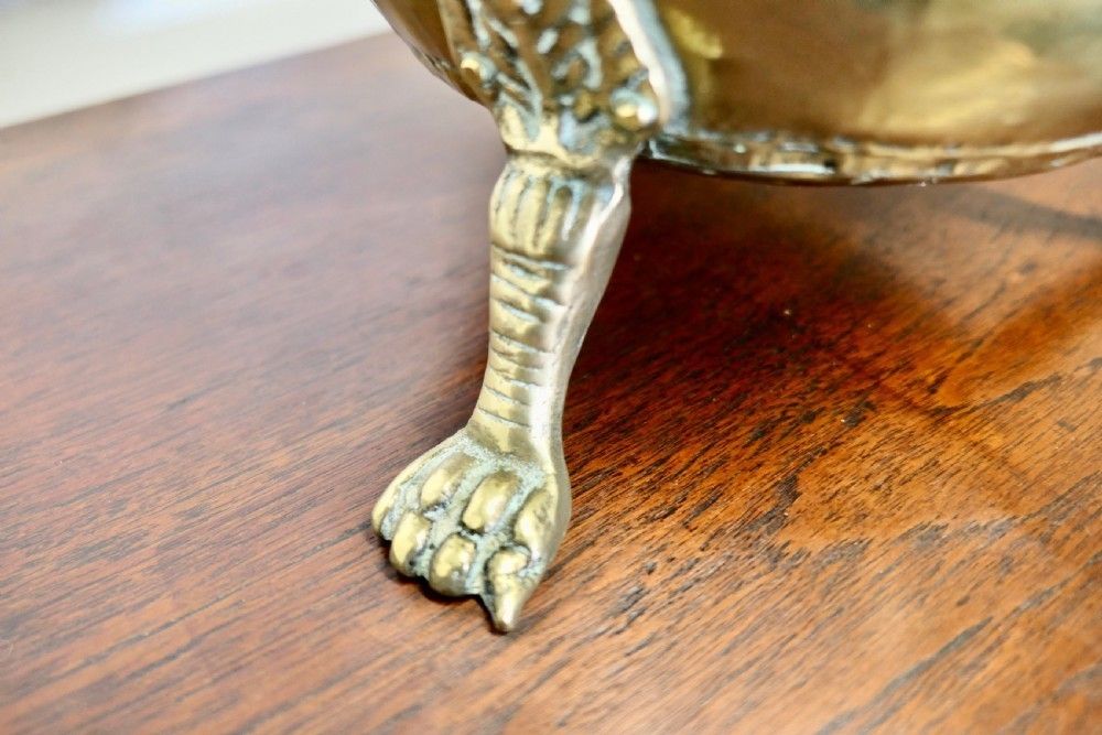 Large Victorian Brass Jardinière With Lions Mask & Hairy Paw Feet photo buy