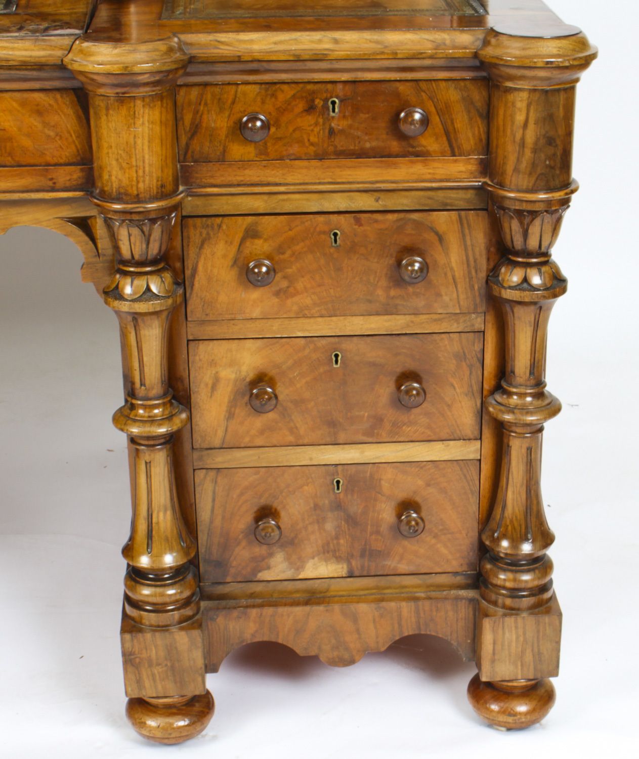 Victorian Burr Walnut Dickens Pedestal Desk C. 1880 19th C photo buy
