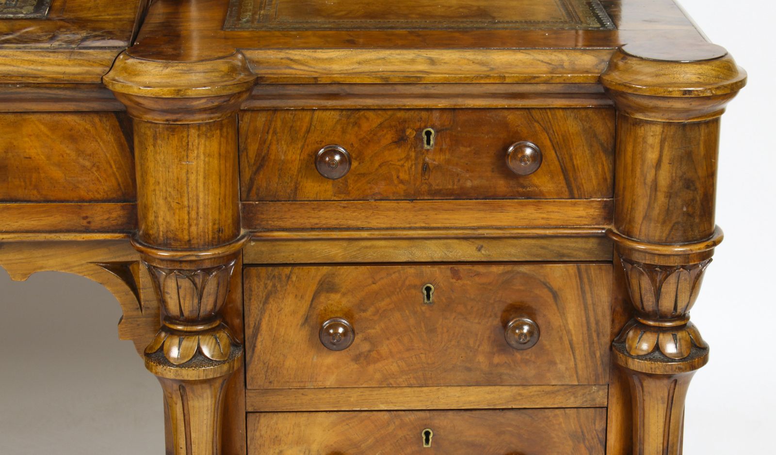 photo furniture Victorian Burr Walnut Dickens Pedestal Desk C. 1880 19th C