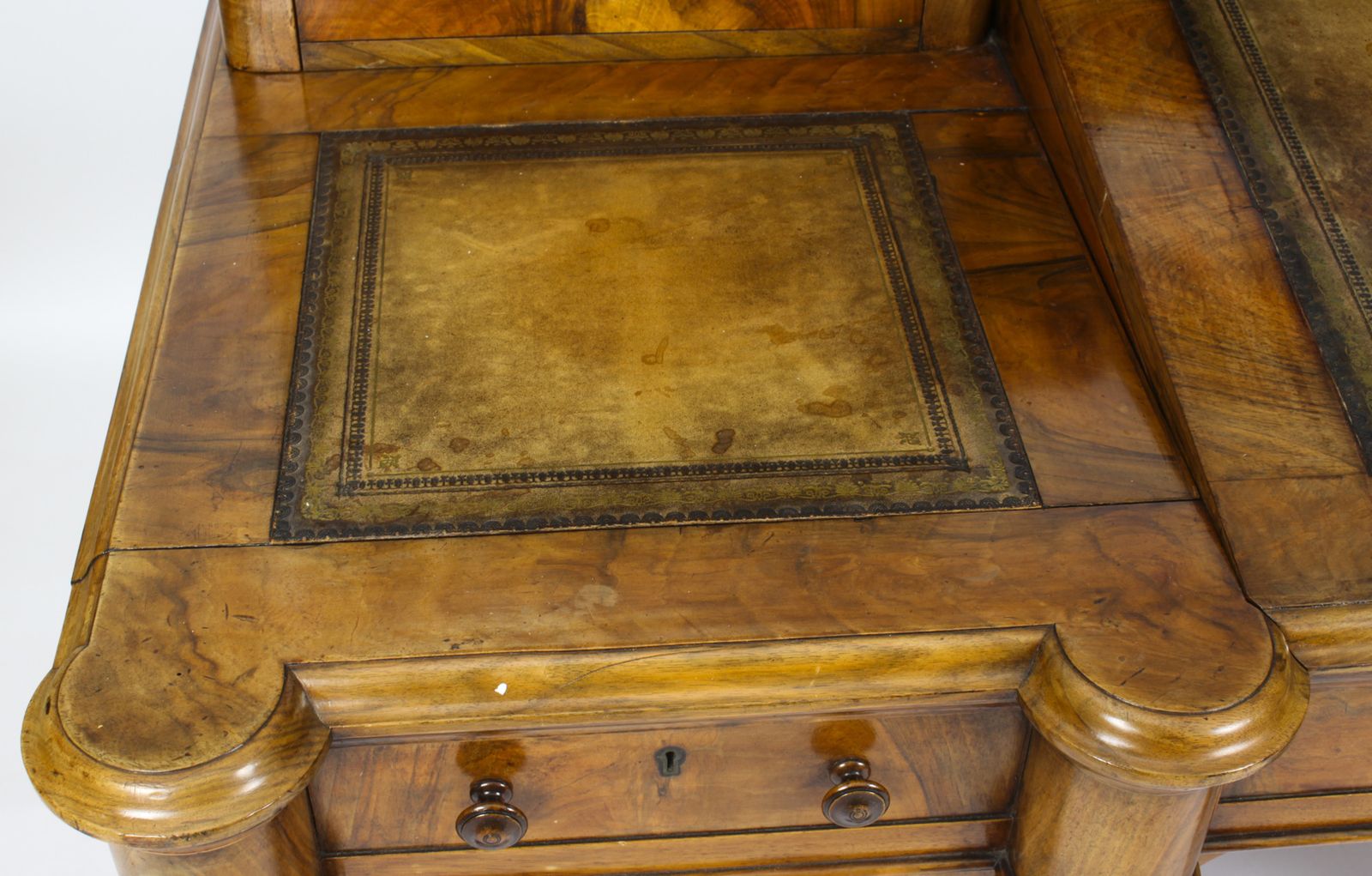 Furniture Victorian Burr Walnut Dickens Pedestal Desk C. 1880 19th C photo