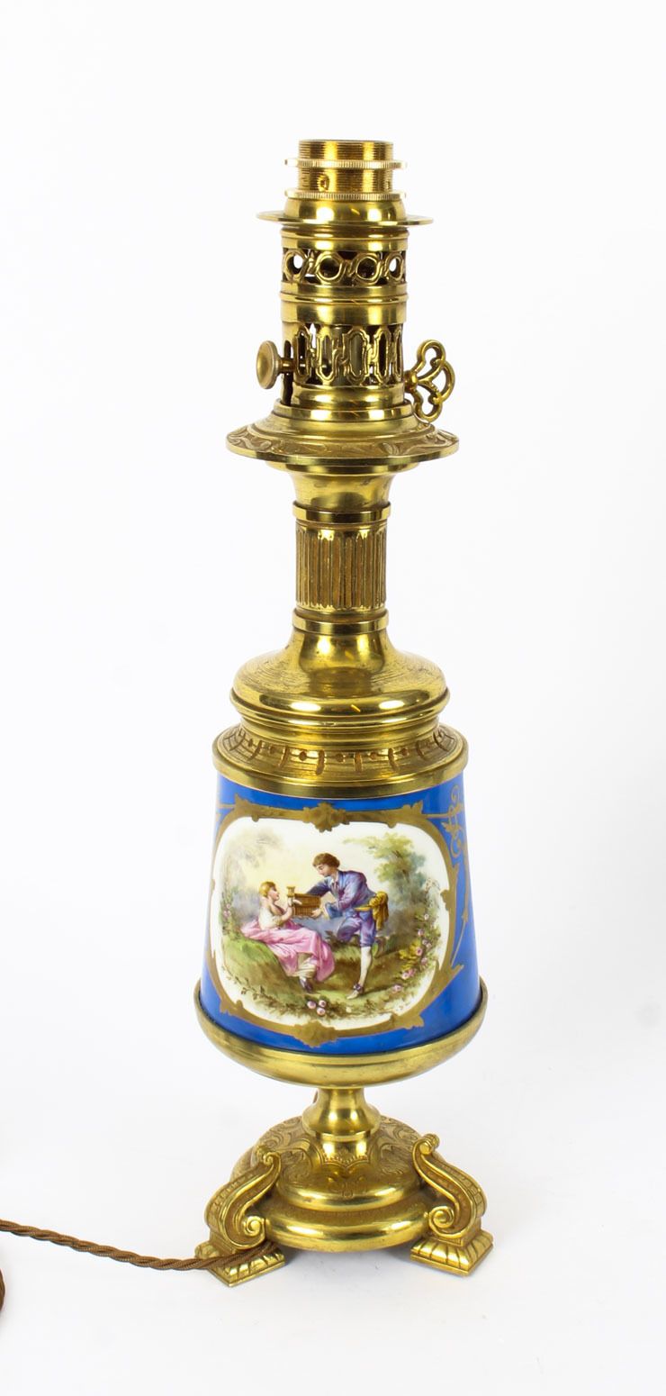Antique Pair Large French Bleu Celeste Sevres Vases Lamps 19th C photo furniture