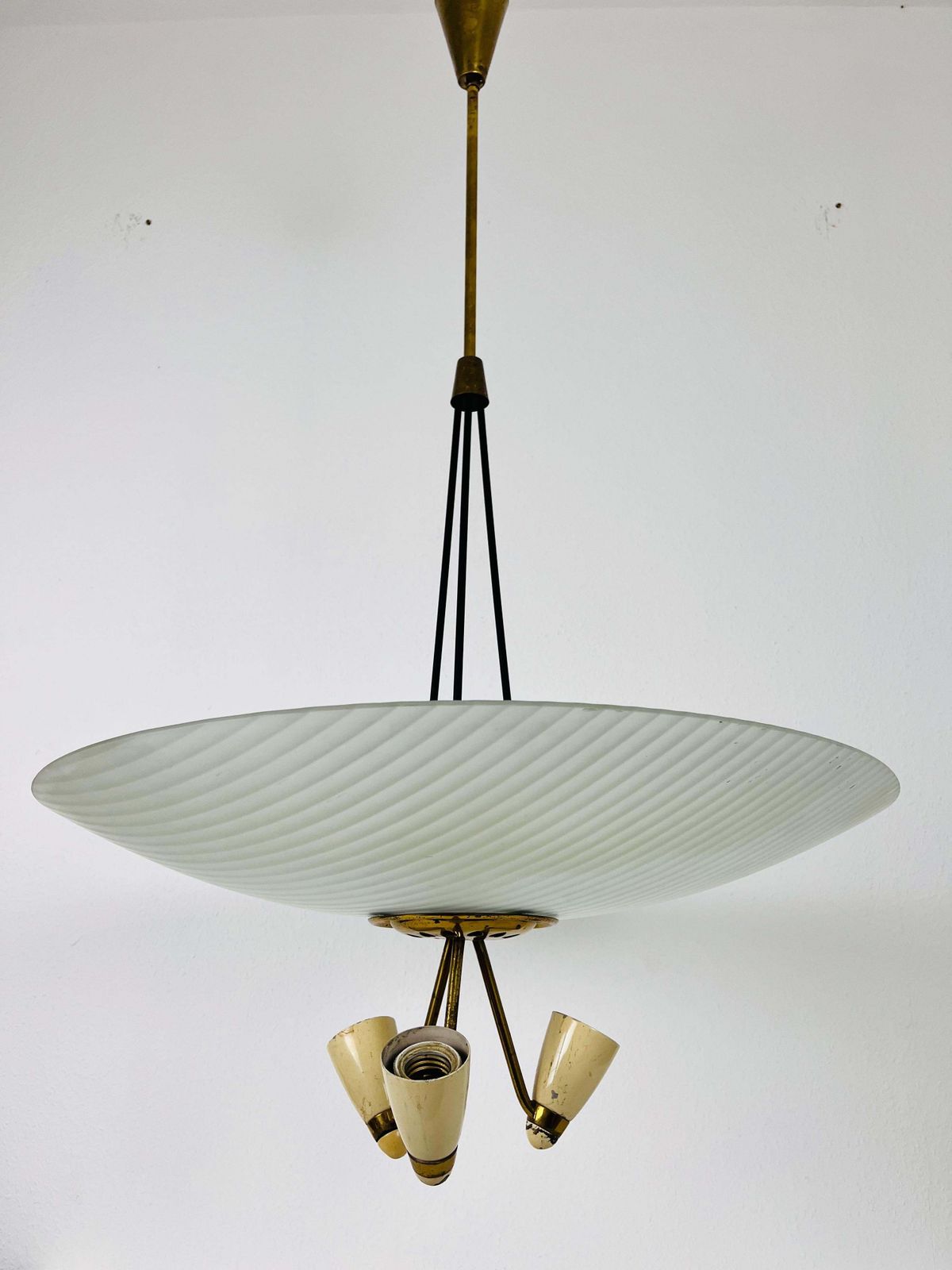 Italian Midcentury Brass And Glass Chandelier, 1950s photo 3722.0