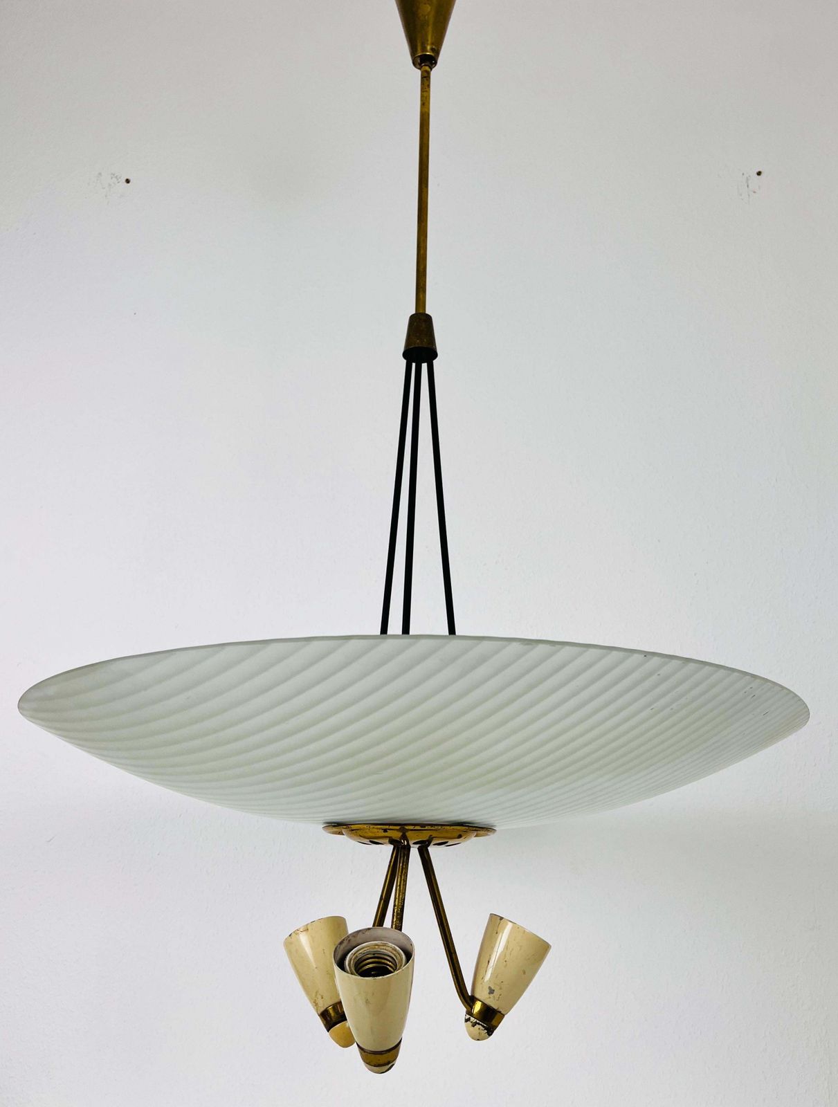Italian Midcentury Brass And Glass Chandelier, 1950s photo vinterior