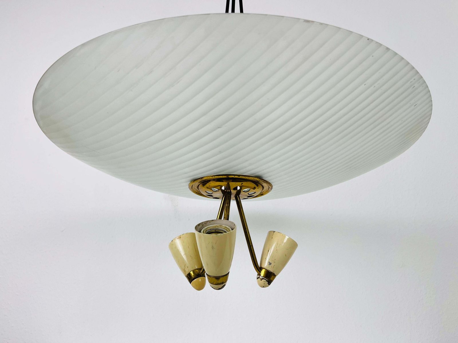 Italian Midcentury Brass And Glass Chandelier, 1950s photo buy