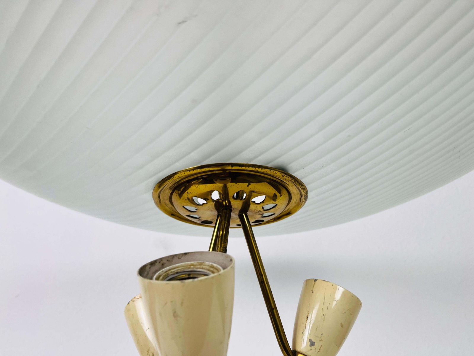 3722.0 Italian Midcentury Brass And Glass Chandelier, 1950s photo