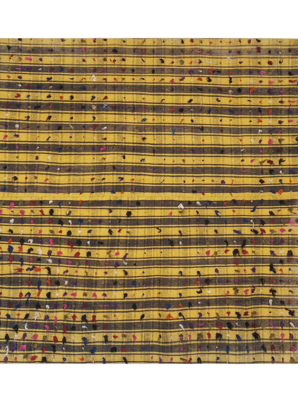 Striped Yellow Turkish Kilim With Tulu Details 6'8'' X 7'5'' photo Textiles