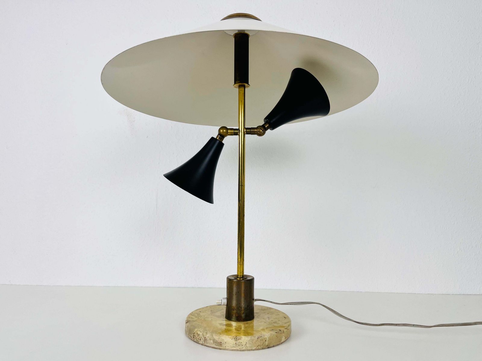 Italian Marble Base And Brass Table Lamp, 1960s, Italy