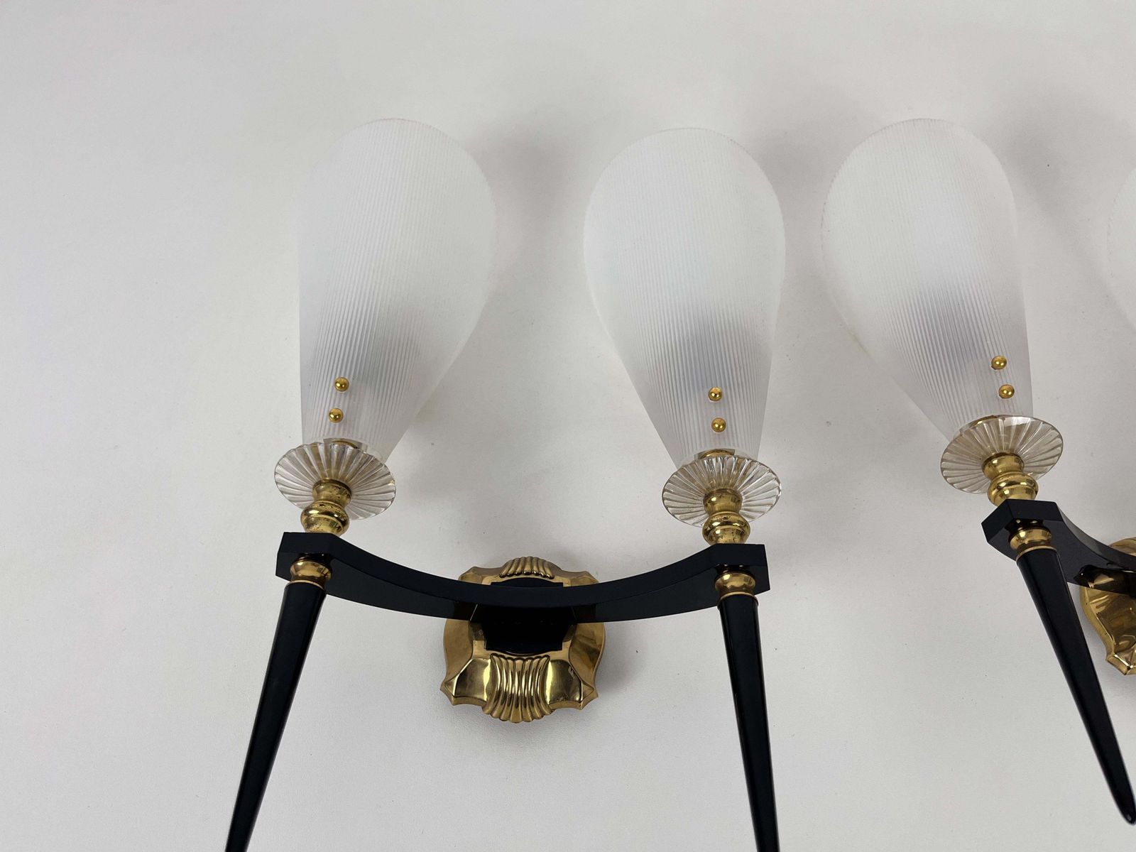 Pair Of 2 Brass And Plexiglass Wall Lamps By Maison Arlus, 1960, France photo for sale