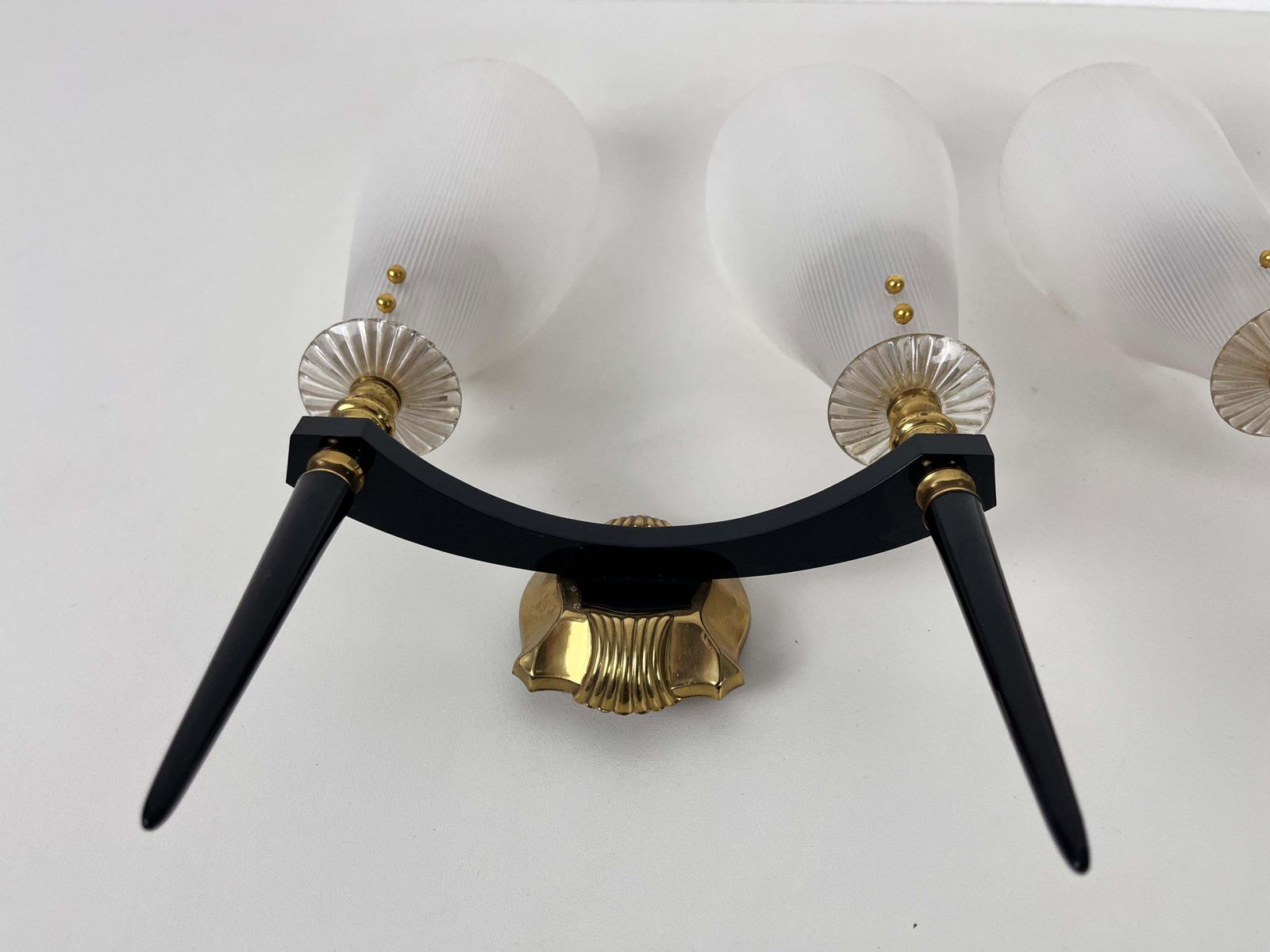Pair Of 2 Brass And Plexiglass Wall Lamps By Maison Arlus, 1960, France photo Lighting