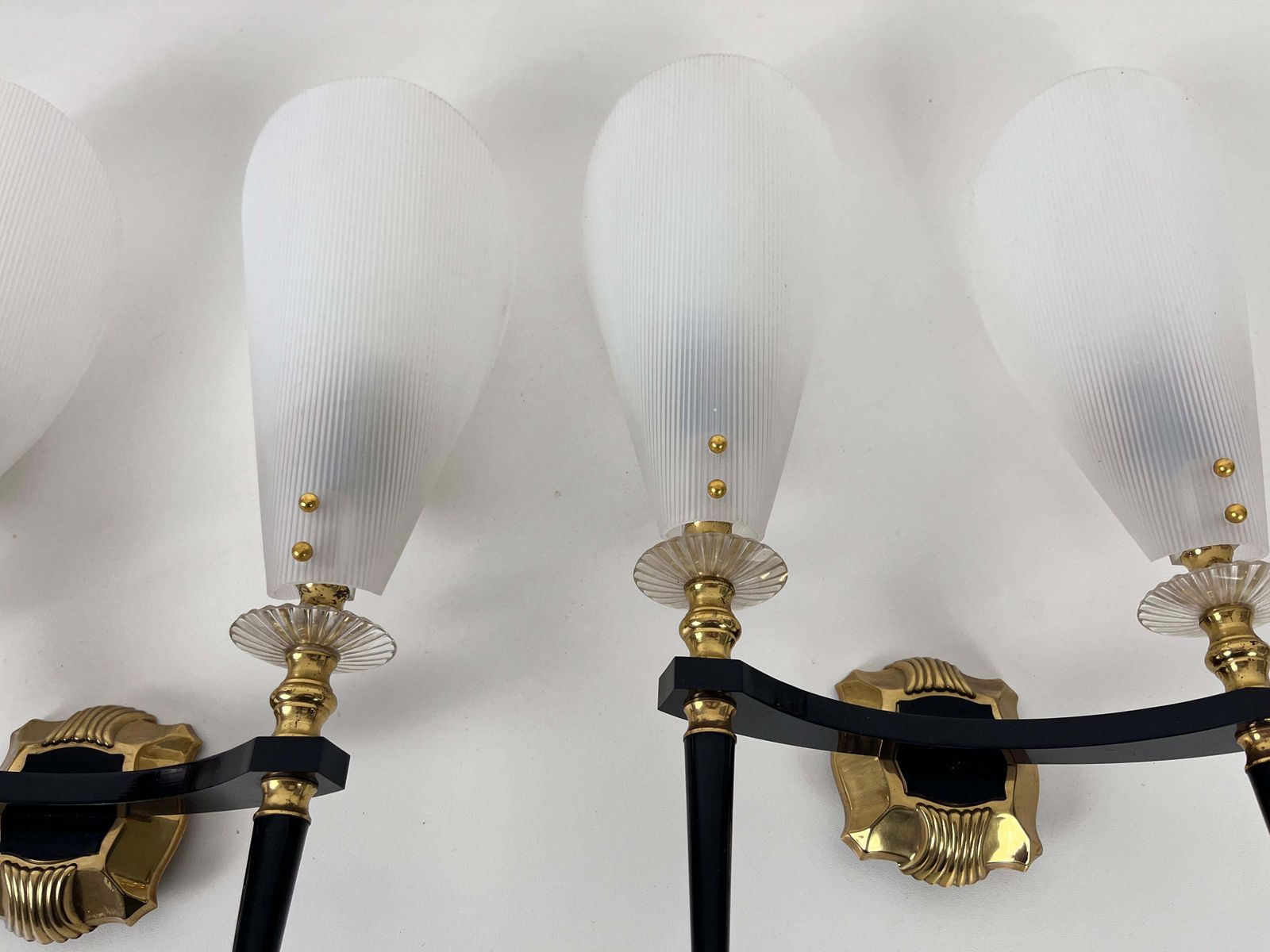 photo furniture Pair Of 2 Brass And Plexiglass Wall Lamps By Maison Arlus, 1960, France