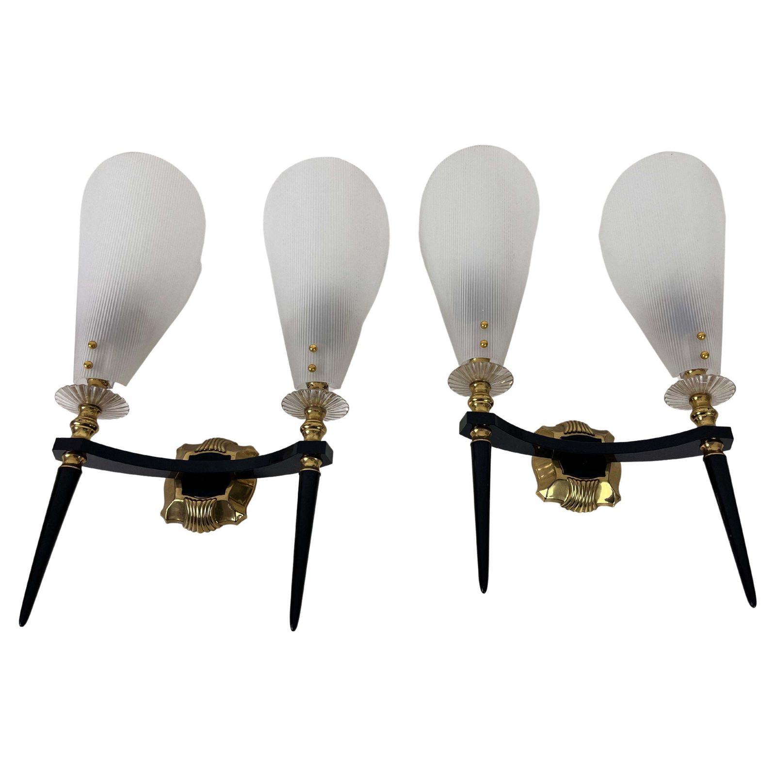 photo buy Pair Of 2 Brass And Plexiglass Wall Lamps By Maison Arlus, 1960, France