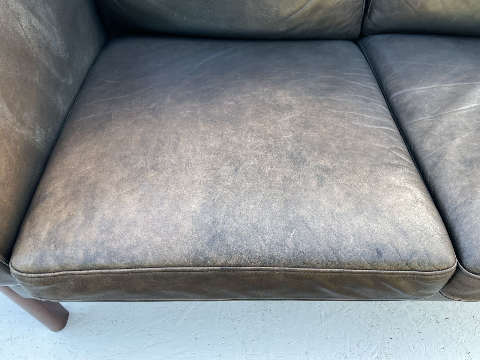 Danish Two Seater Leather And Slat Wood Sofa photo Furniture