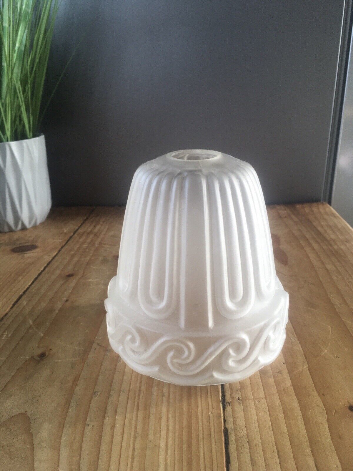 Antique C1910 Art Nouveau Rippled Wave Frosted Glass Light Ceiling Lamp Shade photo for sale