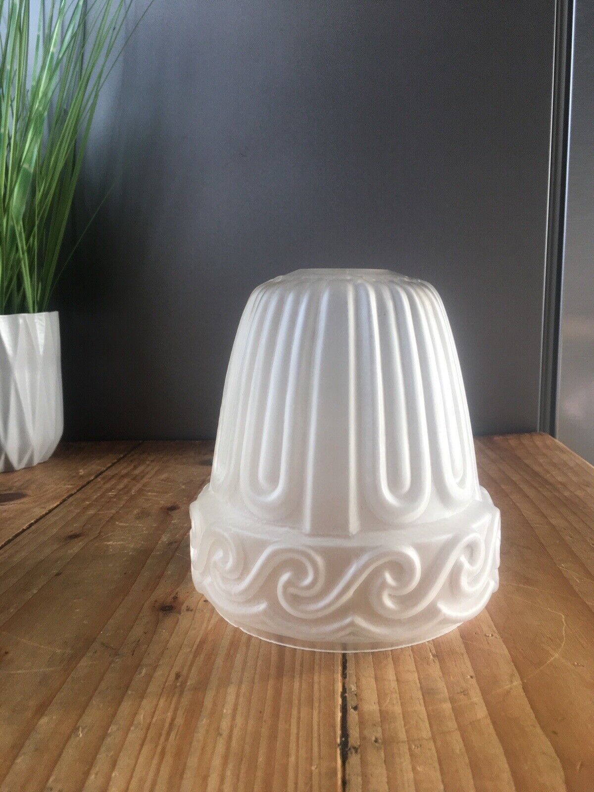 Antique C1910 Art Nouveau Rippled Wave Frosted Glass Light Ceiling Lamp Shade photo 110.0