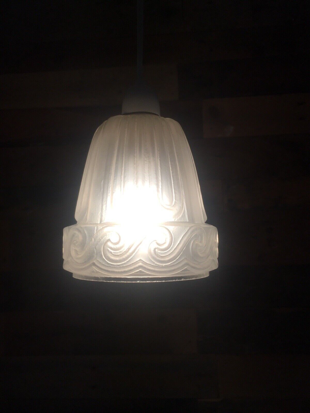 photo for sale Antique C1910 Art Nouveau Rippled Wave Frosted Glass Light Ceiling Lamp Shade