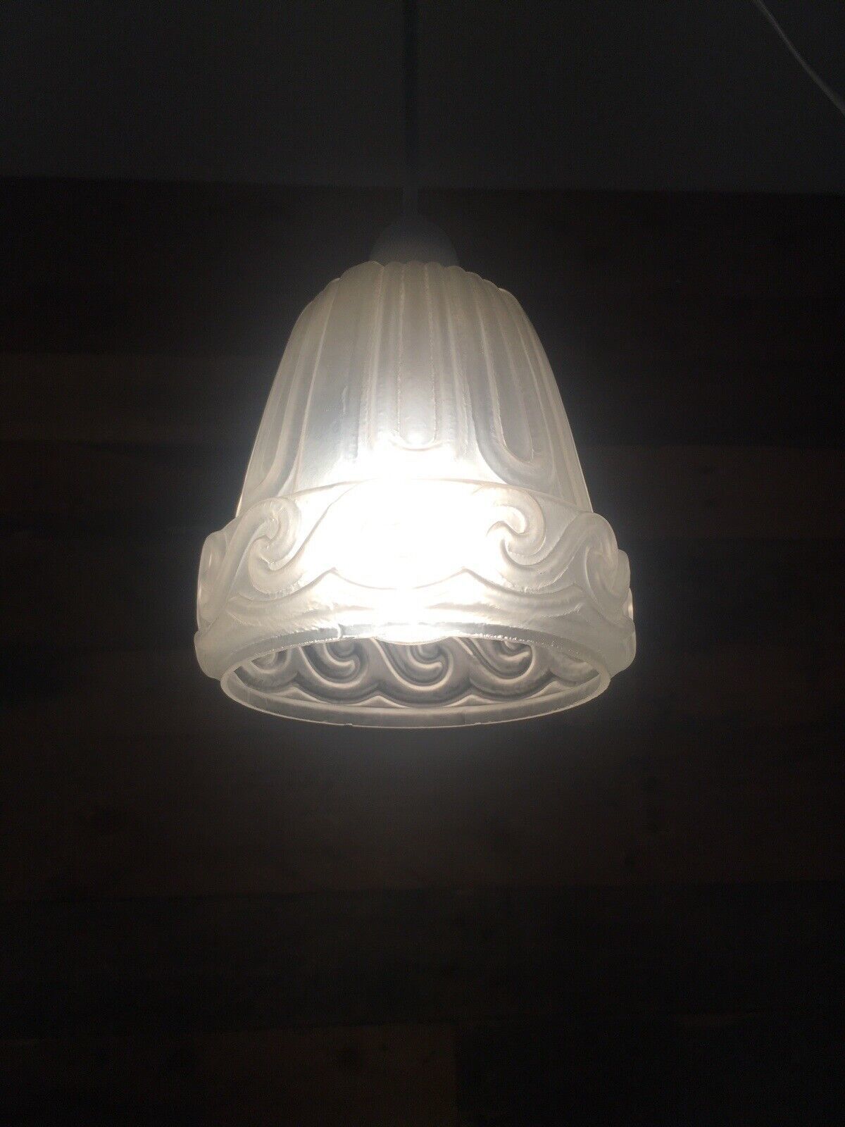 Lighting Antique C1910 Art Nouveau Rippled Wave Frosted Glass Light Ceiling Lamp Shade photo