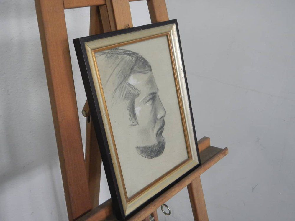 Mina Anselmi Profile Of Man 1940 Charcoal Drawing Framed photo for sale