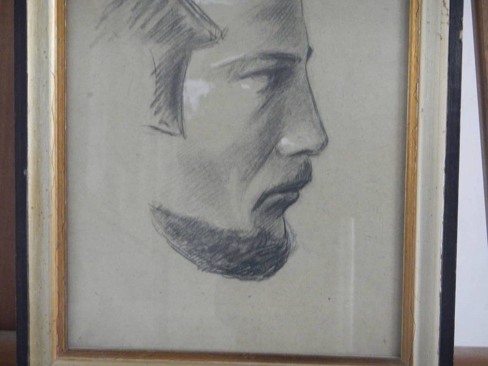 photo furniture Mina Anselmi Profile Of Man 1940 Charcoal Drawing Framed