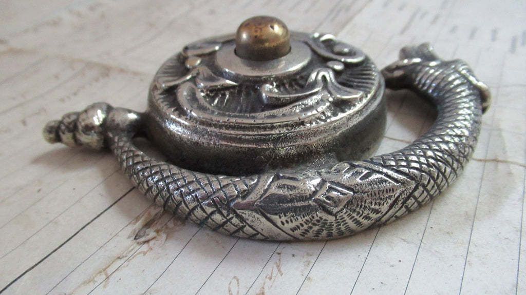 Highly Ornate Antique Brass Electric Doorbell Push   Mythical Creature Griffin / Dragon photo buy