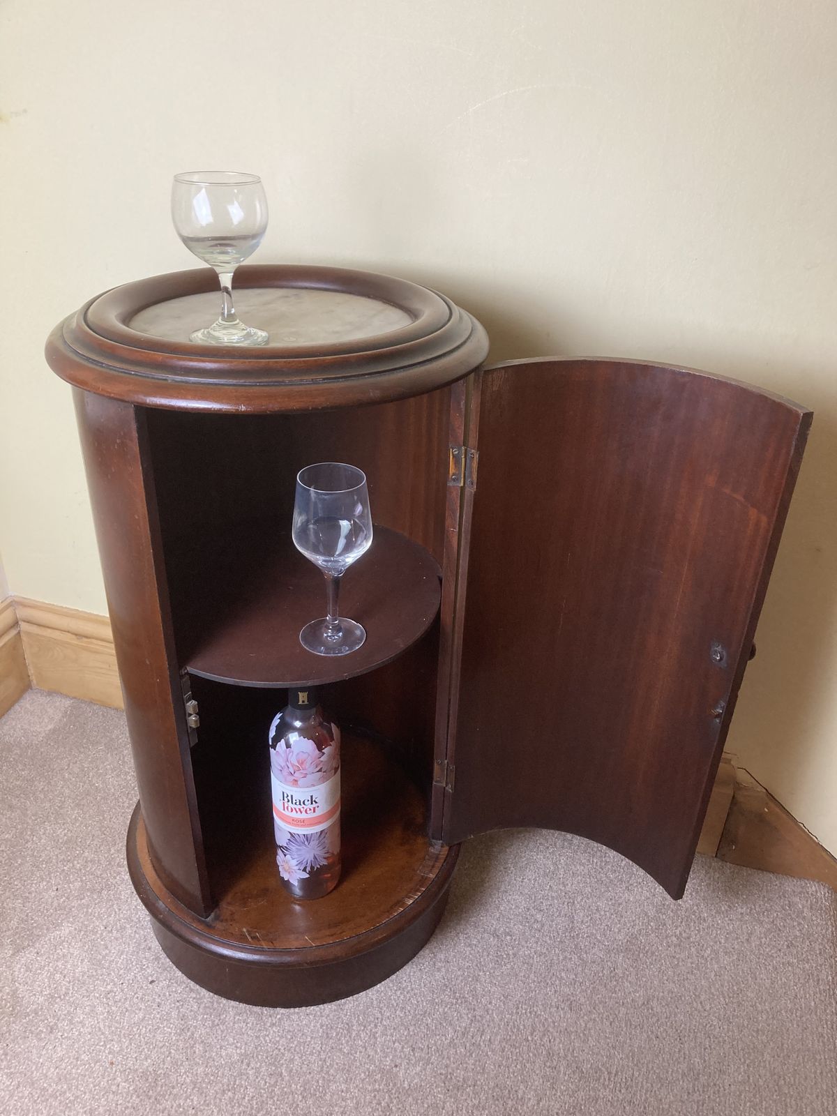 Victorian Style, Marble Top, Mahogany Cylinder Bed Side Cabinet photo 595.0