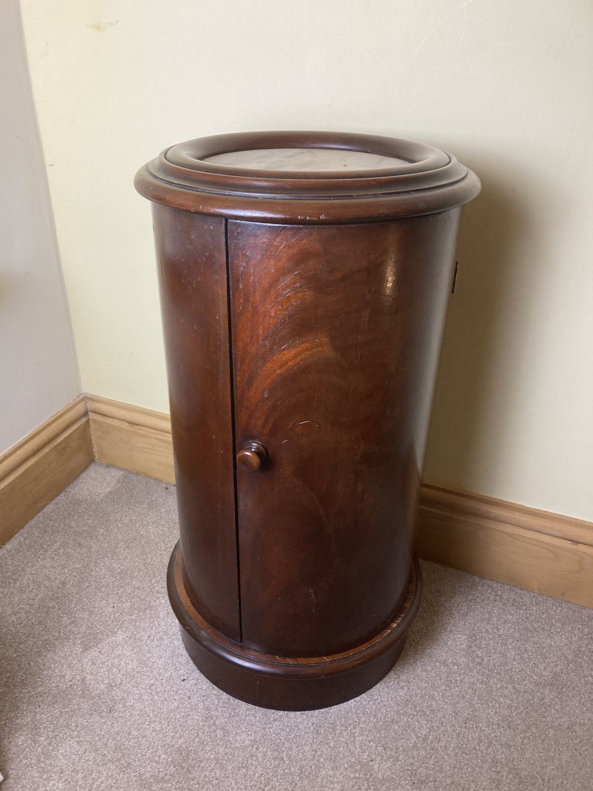Victorian Style, Marble Top, Mahogany Cylinder Bed Side Cabinet photo vinterior