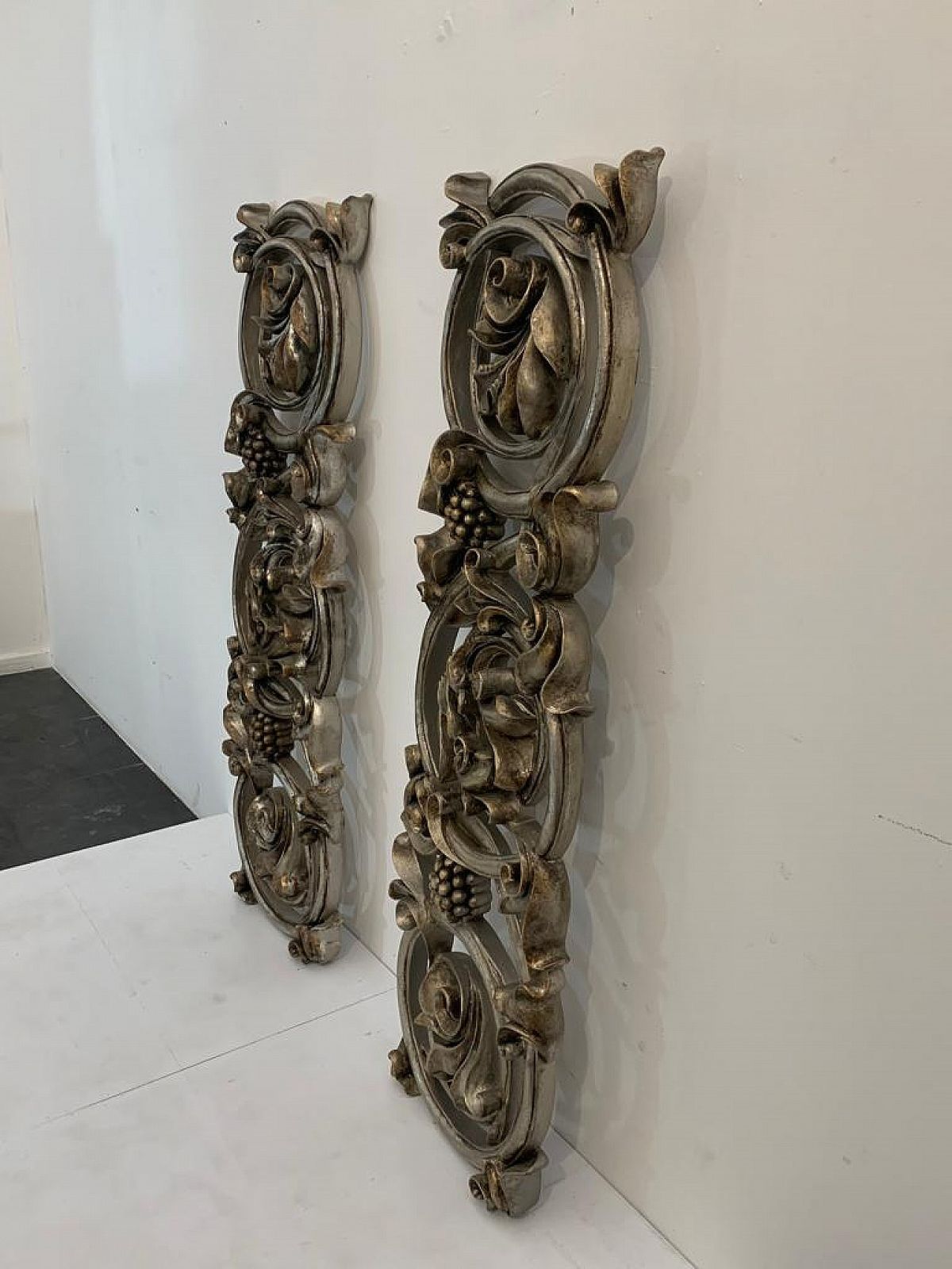 photo for sale Baroque Carved Resin Panel With Metal Leaves, 1990s