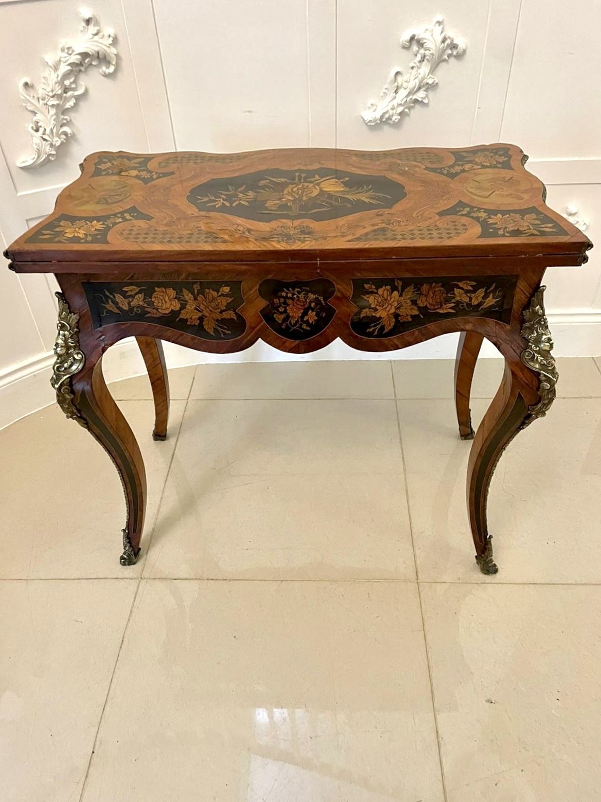 Fine Quality Antique 19th Century French Kingwood Marquetry Inlaid Ormolu Mounted Card Table photo furniture