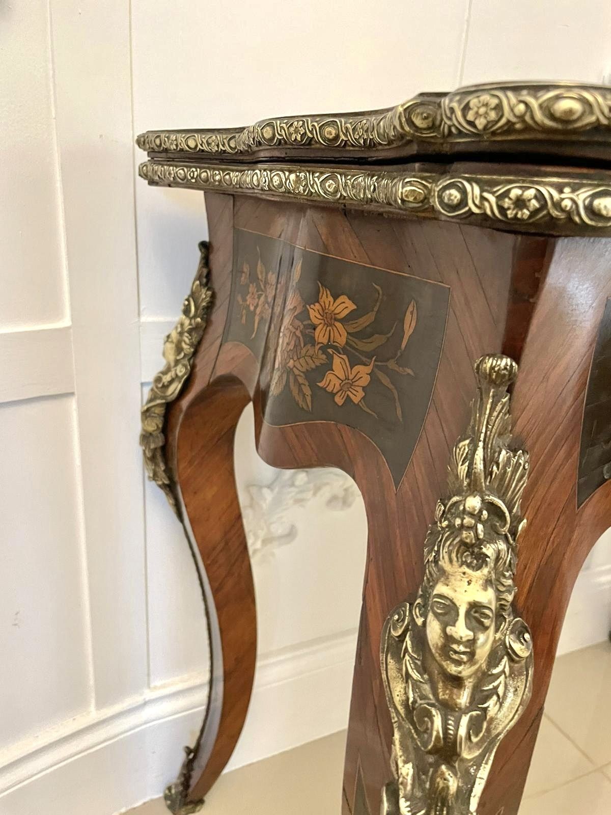 Furniture Fine Quality Antique 19th Century French Kingwood Marquetry Inlaid Ormolu Mounted Card Table photo