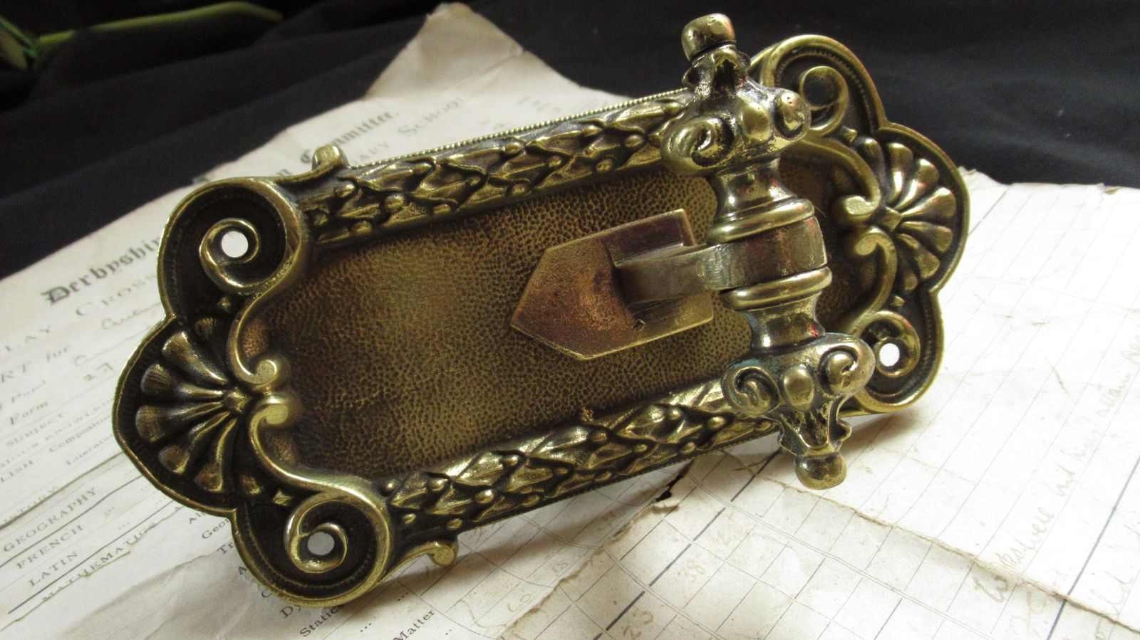 Ornate Scroll Brass Mechanical Door / Butler Bell Pull   Rococo photo for sale