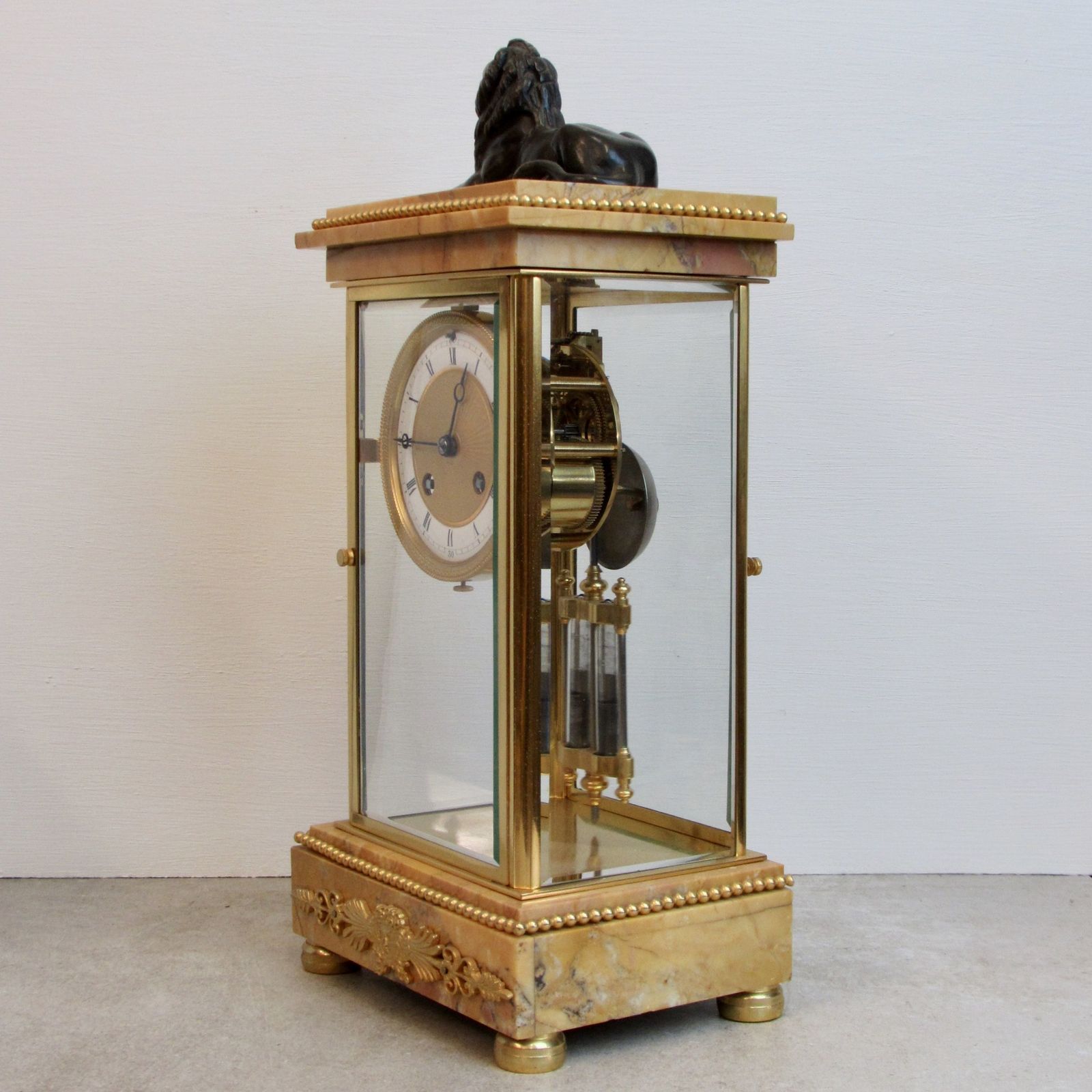 photo furniture 19th C French Siena Marble Four Glass Set With Lion By Japy Freres.