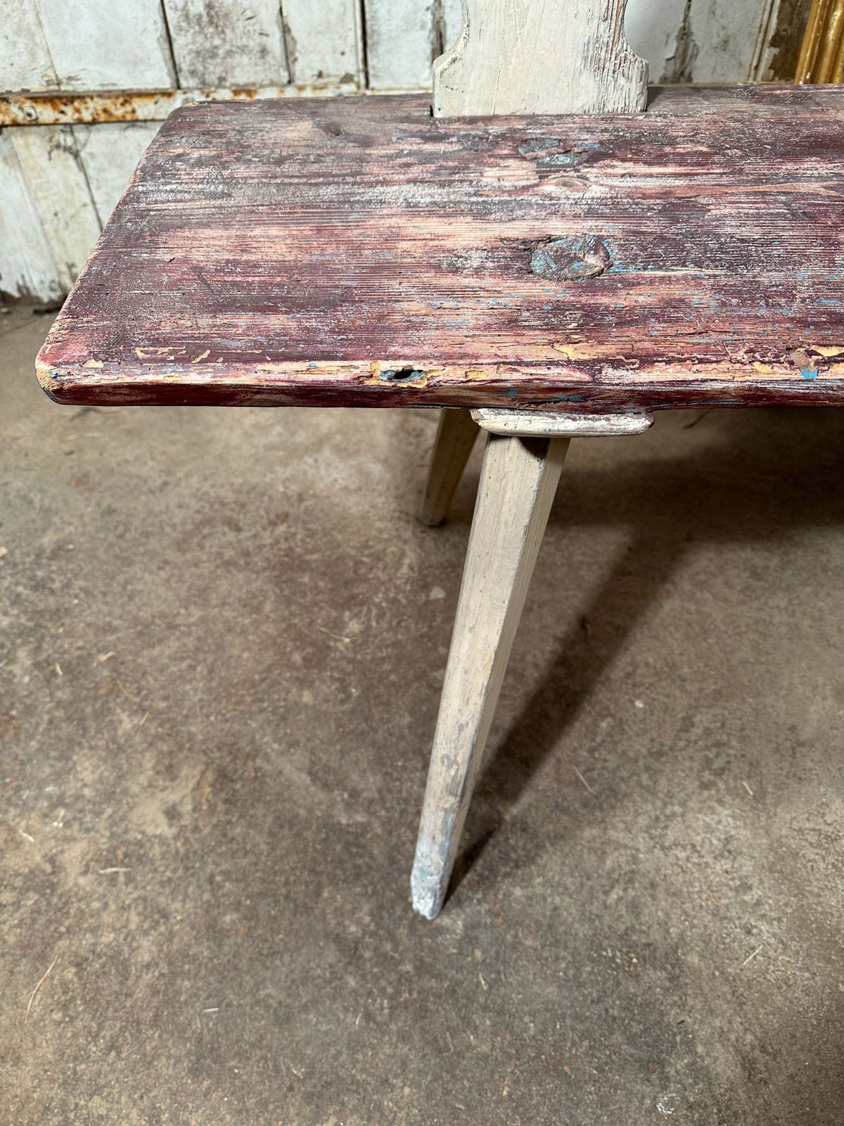 Furniture Beautiful Antique Swedish Gustavian Bench Original Dry Scraped Paintwork Circa 1800 photo